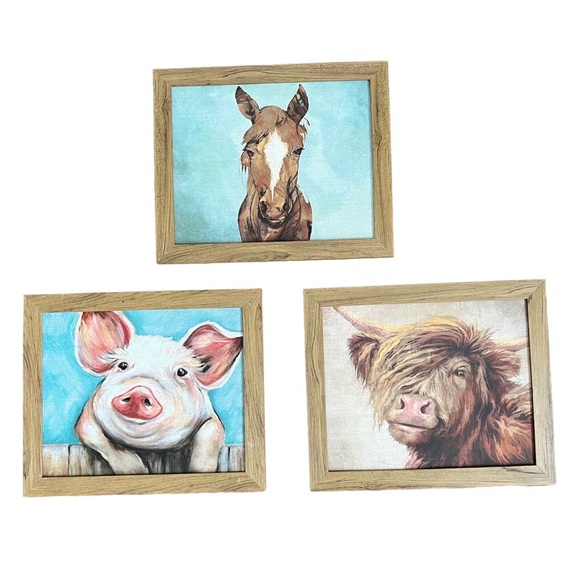 Wall Decor Farm Animal Wall Decor 3 Piece Art Horse Pig Highland Cow